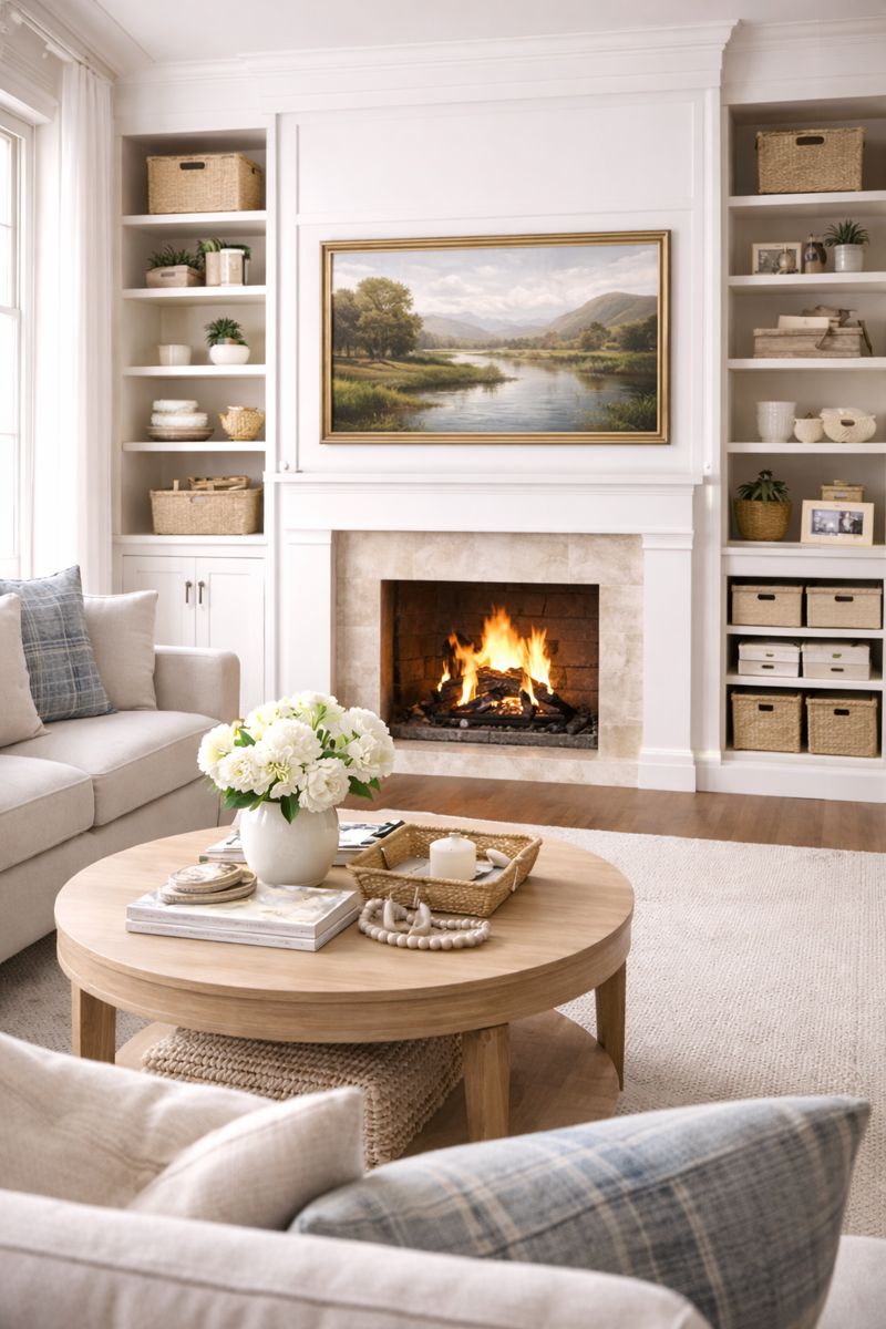 Living Room that is organized with calm, neutral elements