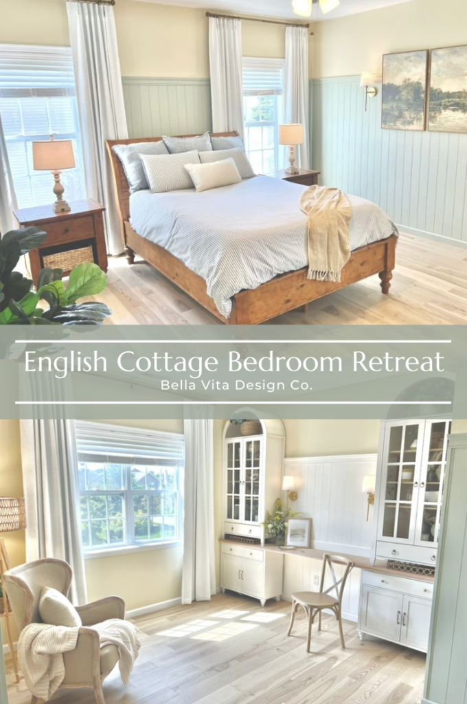 Vertical images of bedroom and office area that were remodeled